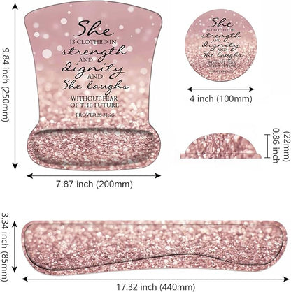 Ergonomic Mouse Pad Wrist Support and Keyboard Wrist Rest Set with Coasters, Non-Slip PU Base, Easy Typing and Relieve Wrist Pain, Perfect for Home Office Working Studying, Bible Verses Proverbs 31:25