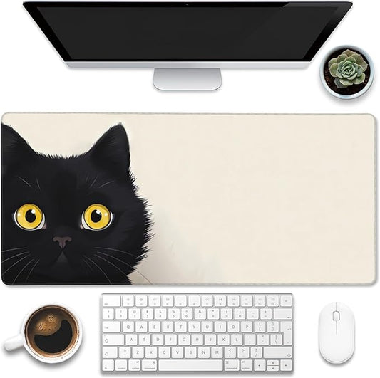 Eflxamz Desk Pad,Black Cat Desk Mat,Cute Cat Large Gaming Mouse Pad for Desk,Extended Big Computer Keyboard Mouse Pad with Non-Slip Base and Stitched Edge,35.4"x15.7"