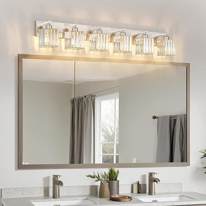 FDPBY Modern Vanity Light 6-Lights Brushed Nickel Vanity Light Crystal Bathroom Wall Light Bathroom Light Fixtures