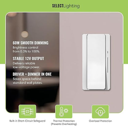 Select LED 96W 24V DC Driver and Dimmer Light Switch, 120VAC Tunable White CCT Decora Dimmer Switches for LED Lights, Preset Dimmer with On/Off 3-Way Switches