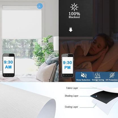 COOLWINDS Motorized Blinds with Remote Cordless Automatic Motorized Shades Custom Blinds for Windows Smart Curtains Compatible with Alexa Google Home(Blackout Jacquard White,W31 x H72in)