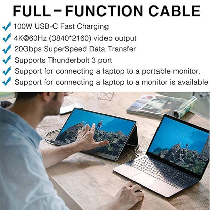 6.6FT USB-C 3.2 Gen 2×2 Display Monitor Video Link Data Transfer Cable for Lepow Z1 15.6 In, InnoView, ASUS ZenScreen, KYY, Cocopar, Arzopa, AOC, Type-C High Speed Portable Monitor Charger Power Cord