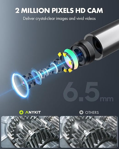 Anykit 360° Articulated Engine Endoscope, Aviation Hole Sight with 0.25" Convertible Snake Camera, 5" IPS Video Check Camera with Light for Mechanic Maintenance Technician - 3.28'