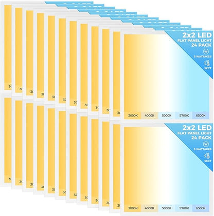 AIKVSXER 24 Pack 2x2 LED Flat Panel Light, Bright 6500LM Kitchen Laundry Flush Mount Ceiling Light Fixtures,Dimmable,Switchable 5CCT 3000K/4000K/5000K/5700K/6500K, 5 Wattages 30W/35W/40W/45W/50W