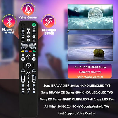 Universal Backlit Remote for Sony TV, for All 2019-2025 Sony Remote Control for Smart TV with Voice Control, Replacement Remote for Bravia XR/XBR/KD Series Google TVs, Backlight, 1 Year Full Warranty