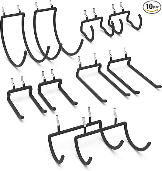 HUHOLE Pegboard Drill Holder, Peg Board Utility Hooks, 10 Pack Heavy Duty Peg Board Tool Holder for Power Tools, Drill, Hammer, Cord, Fit for 1/4" Pegboard | Heavy Duty, for Power Tools, Drill, Hammer, Cord