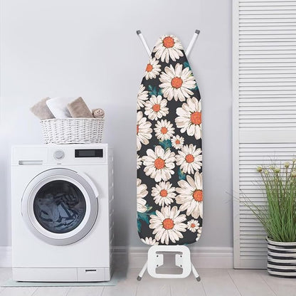 ZCFYGDX Breathable Ironing Board Cover,Resist Scorch Polyester & Staining,Wear & Soil Resistant Covers, Easy Installation 3 Fasteners,Elastic Edges (17 x 49 inch) Oil Painting White Daisy Print