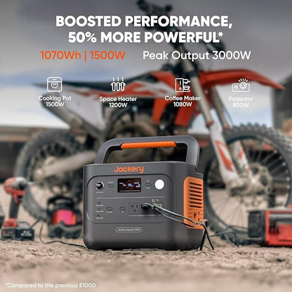 Jackery Solar Generator 1000 v2 with 2x100W Solar Panel,1070Wh Portable Power Station LiFePO4 Battery,1500W AC/100W USB-C Output,1Hr Fast Charge for Outdoor,Off-Grid Living,RV,Emergency