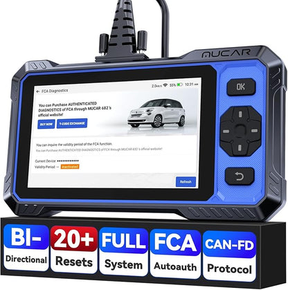 OBD2 Scanner, MUCAR 682 AI-Assisted Car Diagnostic Tool, Automotive Bidirectional Scan Tool, Full Systems Car Diagnostic Scanner, Scanner for Car with 20+ Reset, CAN FD & FCA SGW, Lifetime Update