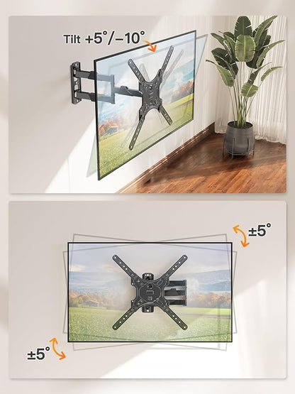 ELIVED TV Wall Mount for Most 26-60 Inch TVs, Swivel and Tilt Full Motion TV Mount with Single Stud Perfect Center Design, Wall Mount Bracket Max VESA 400x400mm, Corner Mount Holds up to 77 lbs.