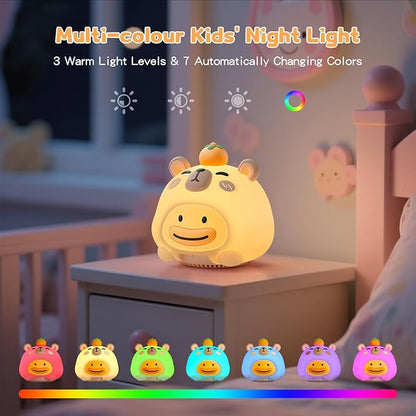 Baby Sound Machine, 20 Soothing Sounds White Nosie for Sleeping, Rechargeable Night Light with Speaker, 3 Brightness Levels Remote and Tap Control, Nursey Lamp for Baby, Kids Bed Room (Capybala)