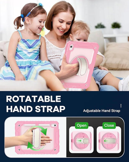 Cantis Case for iPad 11-inch (A16) 2025/ iPad 10th Generation 2022 (10.9 inch) with Screen Protector, iPad 11th Case with 360 Degree Rotating Stand/Shoulder Strap/Pencil Holder, Pink