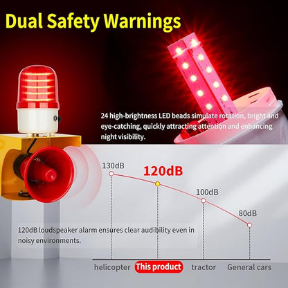 kbaoele AC110V Industrial Siren Alarm Strobe Light-120dB Loud Horn&Waterproof Red Beacon Warning Light for Emergency,Factory,Fires,Tornado,Intruder Deterrent (with Switch&Volume – Adjustable 0–120dB)
