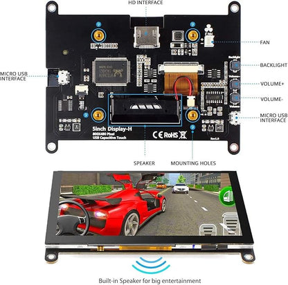 ELECROW 5 Inch Touch Screen Monitor LCD Display, 800×480 Mini Touchscreen HDMI-Compatible & USB Powered with Speakers for Raspberry Pi 5/4/4B/3/3B, BB Black, Banana Pi, Windows 10/8/7, Game Console