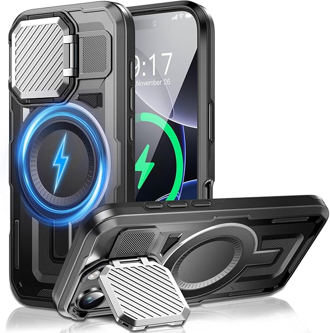 Camera Stand Case for iPhone 16 Pro Max, [Compatible with MagSafe] [Lens Cover] 2024 Version Military Grade Protective Soft Case for iPhone 16 Pro Max 6.9 inch Men Women, Black