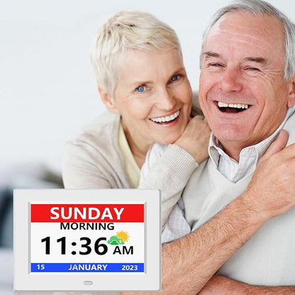 LXBYJKJ 7 Inch Digital Clock with Day and Date for Elderly Alzheimer's Clock Customizable Alarms 3 Display Modes Large Font Alarm Clock for Seniors Auto DST White