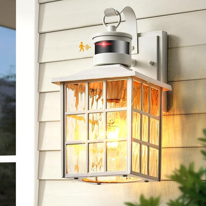 VIANIS Motion Sensor Outdoor Lights, White Dusk to Dawn Wall Lights, Exterior Light Fixture, Anti-Rust 100% Aluminum Outdoor Wall Lantern Wired for Garage Patio, Front Porch Light