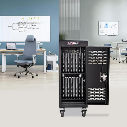 TIOPLY Laptop Charging Cart, 16 Device Tablet Storage Carts for iPad Up to 16.3" Screen Size, Mobile Charging Station for Classroom, with Cord Organizer, Front and Back Access Locking Cabinet Black