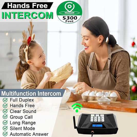 Intercoms Wireless for Home Hands Free, Upgrade Two Way Intercom 5300 Feet Range, Full Duplex Wireless Intercom System for Home Use, Home Communication System with Clear Sound(4 Packs, Black)