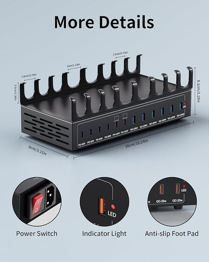 360W Charging Station for Multiple Devices, 12-Port USB C Charging Station with Dual 45W PD PPS Port, Multi Device Fast Charger Dock for MacBook Pro Laptop, iPhone, iPad, Tablet, Android Cell Phone