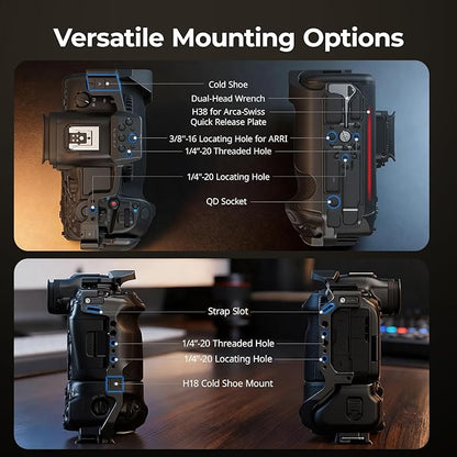 SmallRig R5 Mark II with Battery Grip BG-R20 Camera Cage for Canon, Three-Point Locking Full-Cage with Cold Shoe Mount, Quick Release Plate for Arca for Stabilizer and Tripod Shooting - 5623