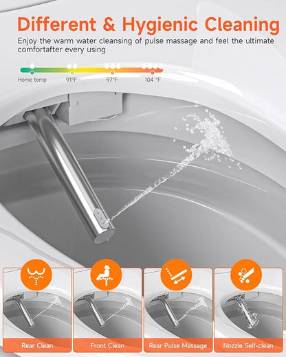 WANSID Smart Toilet,Advance Bidet with Heated Seat Smart with Bidet Built In,Tankless Toilet with Warm Water Sprayer and Dryer, Foot Sensor Operation,LED Display
