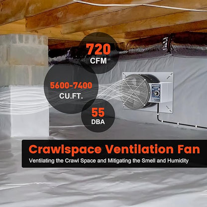 Abestorm 720CFM Crawlspace Ventilation Fans IP-55 Grade Basements Stainless Steel Vent Fan 10 inches Ventilator Fan with Freeze Protection Thermostat Dehumidistat for Crawlspace Attic Garage Exhaust