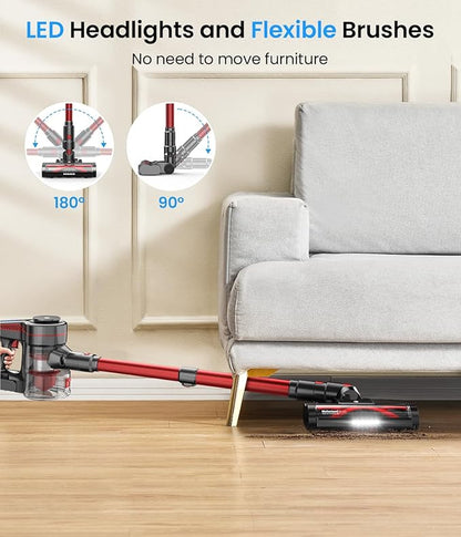 CHEBIO Cordless Vacuum Cleaner, Stick Vacuum with Powerful Suction, 45Mins Runtime Vacuum Cleaners for Home, Anti-tangle and 1.5L Dust Cup, 6 in 1 Lightweight Vacuum for Hardwood Floor Carpet Pet Hair