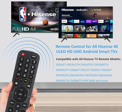 Replacement Remote Control for All Hisense 4K LED HD UHD Smart TVs (EN2A27), Fit for Hisense Android Smart TV EN2A27 EN2A127H EN2A27HT EN2AN27H EN2AS27H EN2B27 EN2C27