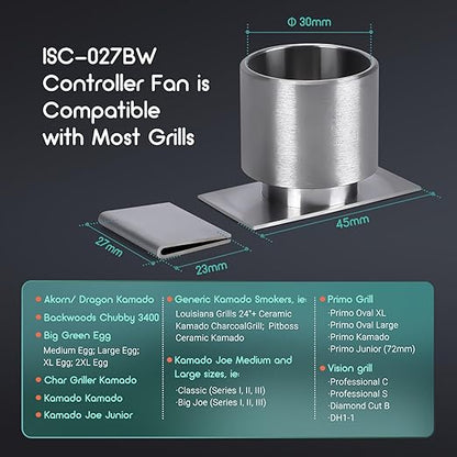 Wi-Fi & Bluetooth BBQ Smoker Temperature Controller with Automatic Smoker Fan, INKBIRD ISC-027BW Grill Thermometer with 4 Probes for Big Green Egg, Kamado Joe, Primo, Vision Grill, Akorn Kamado, Weber