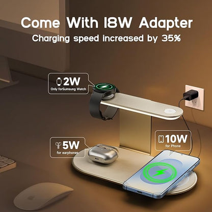 Aluminum 4-in-1 Charging Station for Samsung/Android with 3-Level Night Light, 18W Wireless Charger for Galaxy S25 Ultra/S24/S23/S22/Note 20,Galaxy Watch Ultra/8/7,Galaxy Buds 3 Pro(Starlight)