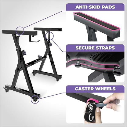 Liquid Stands Piano Keyboard Stand and Bench Set - Portable Heavy Duty Music Stand for 54-88 Key Electric Pianos & Adjustable Piano Bench, Stool - Sturdy Keyboard Music Accessories w/ Wheels and Seat