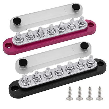 7 x M6 (1/4") Studs Power Distribution Block Bus Bar 12V, Ampper 5.9" HD 150A Marine BusBar Battery Distribution Block W/Cover for Car Boat Solar (Red & Black)