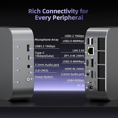 Beelink SER9 Pro+ AI Mini PC, AMD Ryzen 7 H255 (Up to 4.9GHz), 32GB LPDDR5X 7500MT/s 1TB NVMe SSD, Radeon 780M, Built-in Mic/Speaker, USB4, 4K@240Hz Triple Display, WiFi 6, 2.5G LAN, Desktop Computer