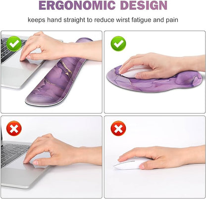 ToLuLu Desk Mat, XXL Large Mouse Pad Wrist Support Set，4 in1 Gaming Mousepad Desk Pad+ Ergonomic Mouse Pad with Wrist Rest + Keyboard Wrist Rest+Coaster for Women Home Office Computer, Purple Marble