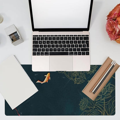 Eflxamz Large Gaming Mouse Pad, Koi Fish Ink Painting Desk Mat, Golden Line Lotus Desk Pad, Extended Big Computer Keyboard Mouse Pad with Non-Slip Base and Stitched Edge, 35.4"x15.7"