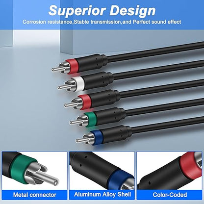 MEIRIYFA YPbPr Component Video Extension Cable 5RCA Female-to-Male Audio Video HD Component Cable for DVD Players, VCR, Camcorder, HDMI Crossover, Set Top Box (1.8M)