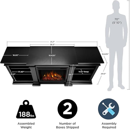 Real Flame Fresno 72" TV Stand with Electric Fireplace in Black, Entertainment Center with Electric Fireplace, Living Room TV Stand with Fireplace, fits up to 70" TV