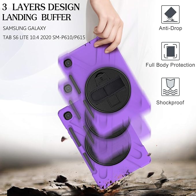 BRAECN for Galaxy Tab S6 Lite Case 10.4'' 2024,Rugged Protective Kids Case with Kickstand, Shoulder Strap, Hand Strap, S Pen Holder for Samsung Galaxy Tab S6 Lite 10.4“2024/2022/2020 -Purple