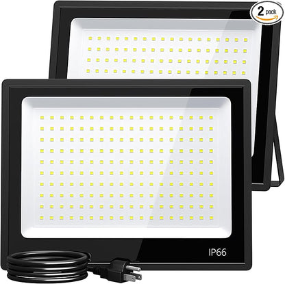 XXBSAZ 150W LED Flood Light Outdoor, High Output Plug-in & Hardwired Security Work Light, IP66 Waterproof 6500K Daylight for Large Yards, Workshops & Barn Exteriors (2 Pack)