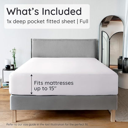 Bambaw Full White Fitted Sheet Only, 100% Viscose Derived from Bamboo Full Size, Cooling Fitted Sheet with Corner Straps, Soft (White)
