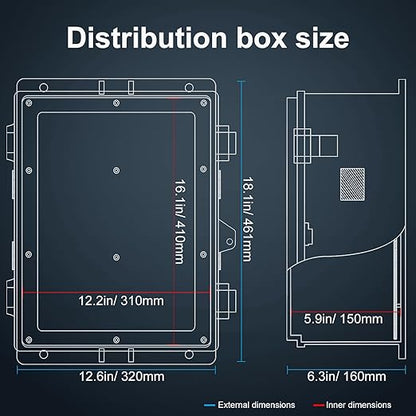 Namunanee Outdoor Electrical Junction Box with High Power Outlet, ABS Water Resistant Enclosure with Internal Mounting Panel & Hinged Cover. (18.1" H* 12.6" L* 6.3" W & Outlet)