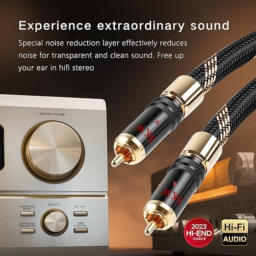 SKW Audiophiles Subwoofer Lock RCA Cable RCA to RCA Multiple Shield with Ultra-high Purity Copper Digital Coaxial Cable for HiFi Systems 9.8ft/3m