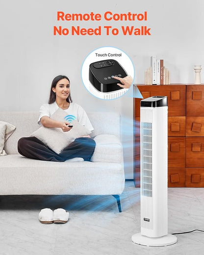 VEVOR Tower Fan, 22 ft/s Velocity Quiet Floor Fan, 70° Oscillating Fans for Indoors with 3 Speeds, 4 Modes, 12H Timer, Portable Standing Bladeless Fan with Remote Control for Bedroom, Office, Home
