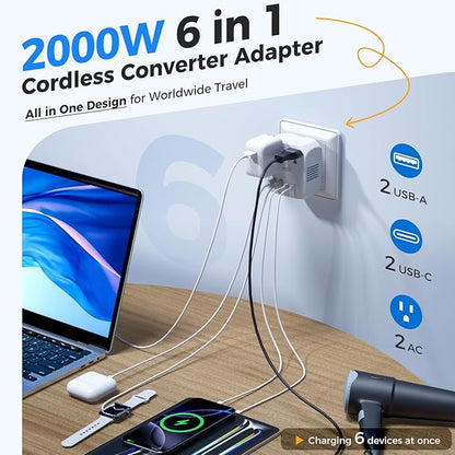 DOACE 2000W Voltage Converter US to Europe - 220V to 110V Converter for European Travel, Power Converter Adapter Combo with 2 PD/QC & UK/AU/US/IT/European Travel Plug Adapters for Hair Dryer Phone