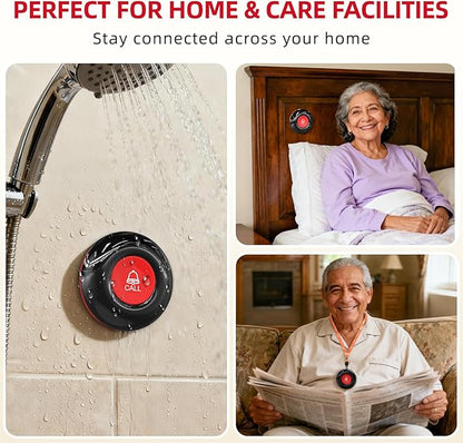 CallToU Caregiver Call Button Wireless Call Bell Alert Button for Seniors/Patients Call Light System for Elderly Home 2 Plugin Receiver 4 Waterproof Transmitter