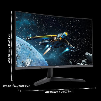 KOORUI 27 Inch Curved Gaming Monitor QHD (2560 x 1440) 180Hz, 1ms 1500R Display, Adaptive Sync, 90% DCI-P3, HDMI 2.0 & DisplayPort 1.4, VESA, Tilt, Eye Care, 27E6QCA