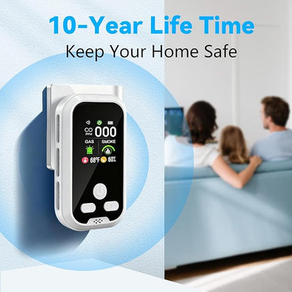 5-in-1 Carbon Monoxide Detector Combo with LCD Display, Detects CO, Natural Gas, Smoke, Temperature, Humidity for Home Hotel, Camping RV, Apartment Safety, White