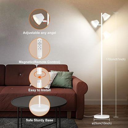 Pesken White 42W Tree Floor Lamp, Super Bright LED Standing Lamp with Remote, Modern Dimmable Floor Lamps,Individual Control, Rotable Head LED Lamp for Living Room Bedroom Office