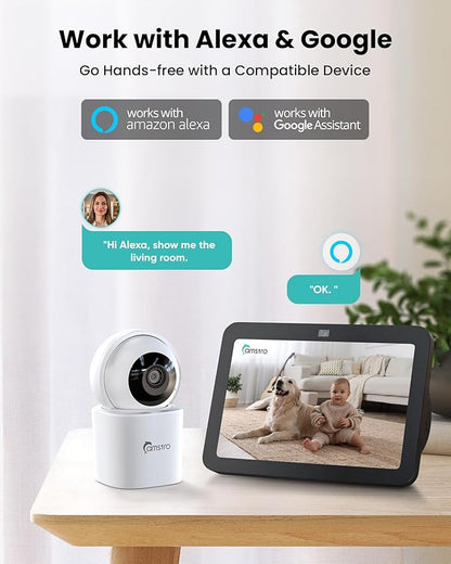 CAMSTRO 3K Indoor Security Camera 2 Pack, 360° Pan/Tilt WiFi Camera for Home Security, 2.4/5GHz Pet/Dog/Baby Camera with Phone App, Night Vision, Two-Way Audio, 24/7 SD/Cloud Storage, Works with Alexa
